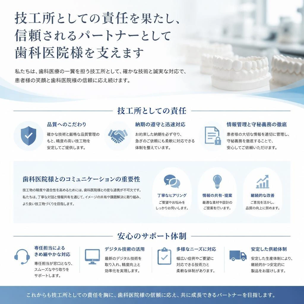 歯科医院様との信頼関係を大切に